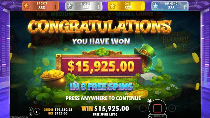 The Blarney Stone - total vinst i bonusrundan